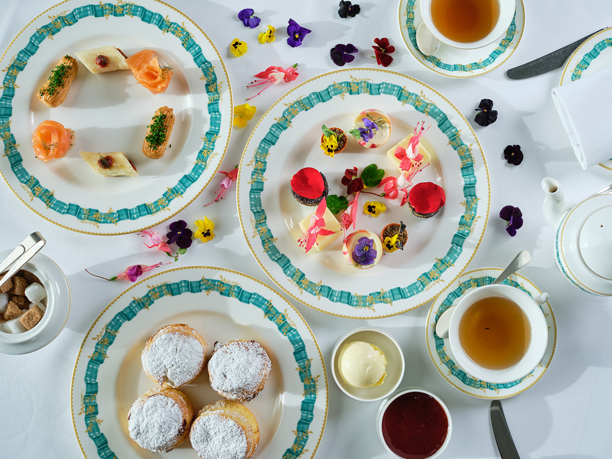 Cliveden House’s afternoon tea serving a variety of sweets inspired by flowers that grow in the Kings’ Royal Gardens and savoury treats that use the finest products from Sandringham’s farm.